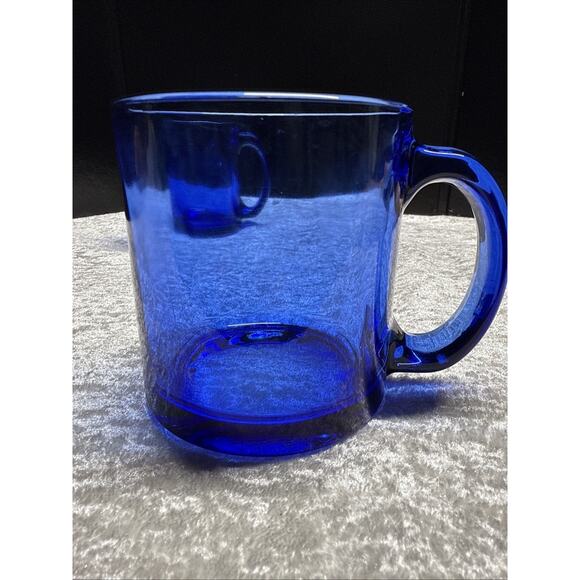 Vintage Cobalt Blue Heavy Glass Mug Coffee Teacup Made in USA set of 2 - Picture 7 of 10